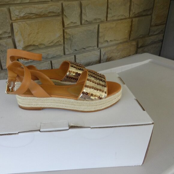 Vince Camuto Kathalia platform sandals size 8.5M, Gold/Copper sequin foot straps - Picture 2 of 16